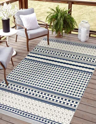 Produktbild von Outdoor Teppich ROWS 160 x 230 cm Weiß-Blau