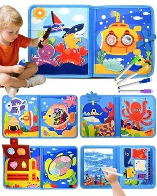 Zdjęcie produktu dla Busy board montessori dla niemowląt 1 roku tkanina oceanu guziki