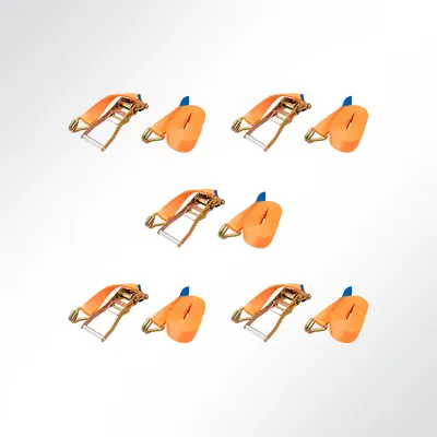 Produktbild von 5x Ratschen Zurrgurt Spanngurt mit Klauenhaken 8,50m 50mm orange 5000kg EN12195-2