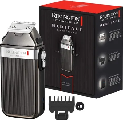 Produktbild von Remington Heritage Retro Design Men's Beard Trimmer with High-Quality Stainless Steel Blades and USB Charging - Includes 8 Attachment Combs (1.5-15mm) - Corded/Cordless Operation