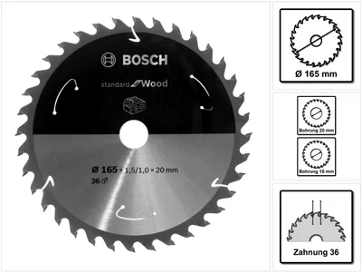 Obrázek produktu pro Bosch 2 608 837 686, Dřevo, 16,5 cm, 2 cm, 9500 ot/min, 1,5 mm, ATB