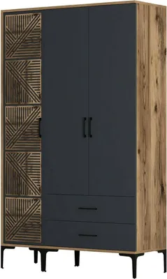 Produktbild von Kleiderschrank 3 Türen Dgalbiat, Schlafzimmermöbel, Schrank, Garderobe, 120x48h201 cm, Walnuss und Anthrazit