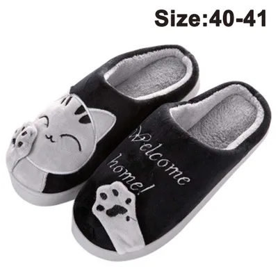 Produktbild von Niedliche Tierhausschuhe, warme Winterhausschuhe aus Memory-Schaum, weiche, gemütliche Booties, rutschfeste Slip-on-Schuhe für Mädchen(40-41, Junge schwarz)