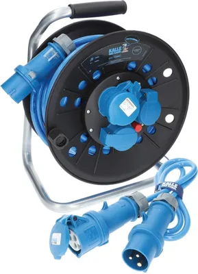Produktbild von KALLE DAS KABEL Campingkabeltrommel CEE H07RN-F 3G 2,5 mm² 230V 16A Extreme Blau IP44 25 Meter im Set mit Anschlussleitung 1,5 Meter