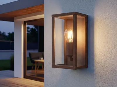 Produktbild von Moderne LED Außenwandleuchte in Rostoptik mit Glas Terrassenbeleuchtung, H: 26cm