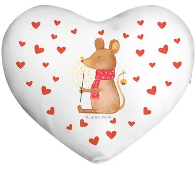 Produktbild von Mr. & Mrs. Panda Dekokissen Maus Weihnachten - Weiß - Geschenk, Kuschelkissen, Mäuschen, Liebe Kissen, Liebeskissen, Weihnachtsmotiv, dekoartikel, Sofakissen, Frohe