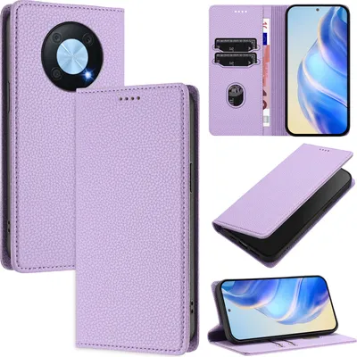 Immagine prodotto di Custodia in pelle per Huawei Nova Y90, pelle Litschi, custodia a portafoglio con scomparti per carte e supporto Viola