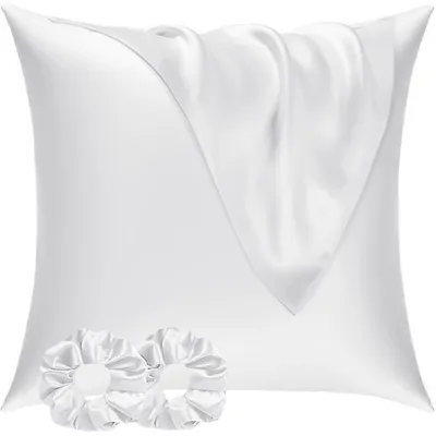 Produktbild von Kissenbezug Satin 80x80 cm Weiß 2er Set mit Haargummis