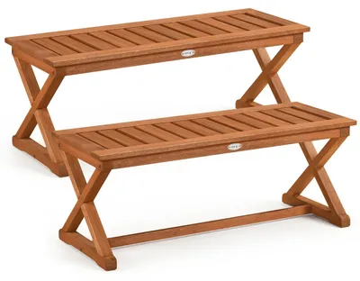 Produktbild von COSTWAY 2er Gartenbänke 2 Sitzer wetterfest, Sitzbank ohne Lehne, Holzbank, Balkonbank aus Hartholz, Flurbank bis 200kg, Blumenbank 110x42x43cm