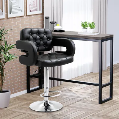 Produktbild von Sweiko Barhocker, Höhenverstellbar 360° Drehbar Barstuhl mit Metallgestell, Lehne, Fußstütze, 61x50x93-113 cm, Schwarz