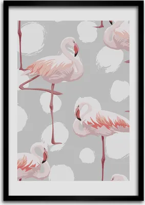 Produktbild von Bild - Bilderrahmen - 50 cm x 70 cm - MDF - Rahmen - Wandkunst Flamingos und Punkte
