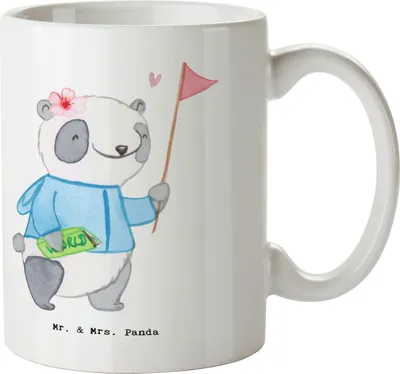 Produktbild von Mr. & Mrs. Panda Tasse Reiseleiterin Herz - Weiß - Geschenk, Kaffeebecher, Becher, schöne, Keramiktasse, Teetasse