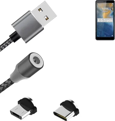 Produktbild von K-S-Trade Hochwertiges Magnet-Lade-kabel Sync-Kabel Daten-Kabel für ZTE Blade A31 mit USB-Typ-C-Anschluss und Micro-USB-Anschluss 2A bis zu 480mbps
