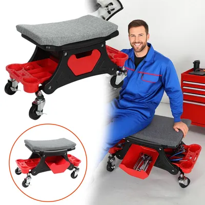 Produktbild von Vigevee Werkstatthocker mit Rollen und Ablage, belastbar bis 185 kg