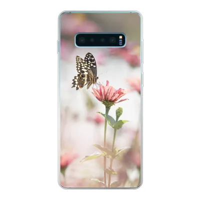 Produktbild von MuchoWow® Handyhülle Schutzhülle Hülle für Samsung Galaxy S10 Plus Schmetterling - Blume - Rosa Silikon Softcase Handy Hülle - Schutzhülle