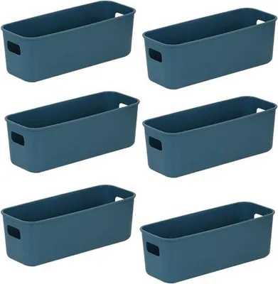 Image de Boîte de rangement en plastique 28 x 10 x 11 cm, bleue, pour la cuisine et la salle de bain