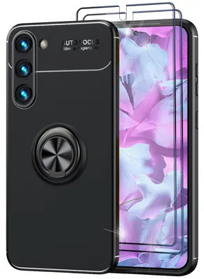 Obrázek produktu pro Matné silikonové pouzdro s kroužkem pro Samsung Galaxy S23, 2x ochrana displeje černá