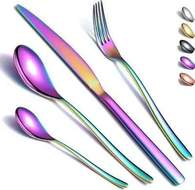 Produktbild von Famanu Besteckset 24-teilig - Regenbogen-Titanbeschichtung