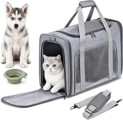 Produktbild von Hundetasche Flugzeug 55x34x34 Eurowings Lufthansa,Faltbare leichte Tragetasche mit Netzstoff Flugtasche Hund Transportbox Katze,Haustier Hundetragetasche für Reisen, Auto, Fliegen