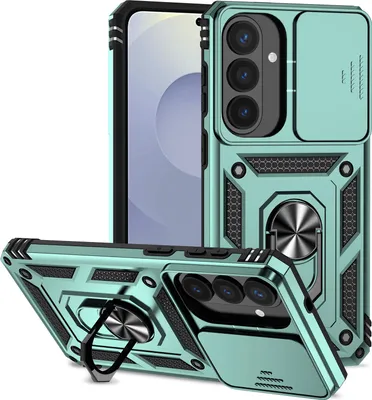 Immagine prodotto di Custodia per Samsung Galaxy S26+ custodia a doppio strato con copertura scorrevole per fotocamera e supporto ad anello verde