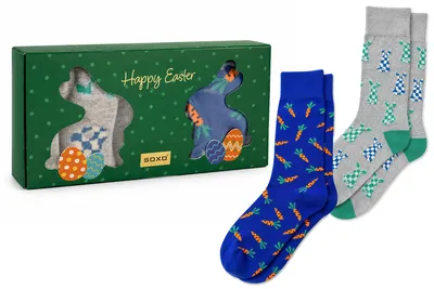 Produktbild von SOXO Socken Ostern Geschenkbox Happy Easter 2 Paar Grün 41-46