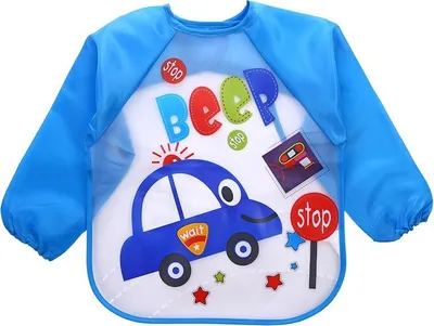Produktbild von Lätzchen mit Ärmeln zum Essen, Malen, Schürze zum Spielen, Lätzchen mit Ärmeln für ein Baby, blaues Auto