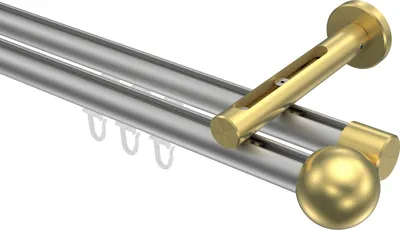 Produktbild von Interdeco Innenlaufstange / Gardinenstange mit Innenlauf Silbergrau / Messing-Optik, Typ Siteno Luino (Kugel), 20 mm Ø 2-läufig, 540 cm