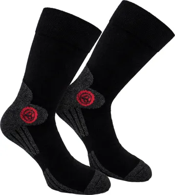 Produktbild von BRUBAKER 4 Paar Funktionssocken Trek-Power mit Dynamic Fit Technologie Schwarz Grau mit Logo Rot Größe 43-46