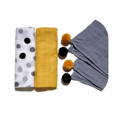 Obrázok produktu pre Bellochi Mullwindeln Spitting Towels Baby Musselin Clother - 100% bavlna - jemne moltonové uteráky Baby 3 er Pack - 60x80 cm - žltá