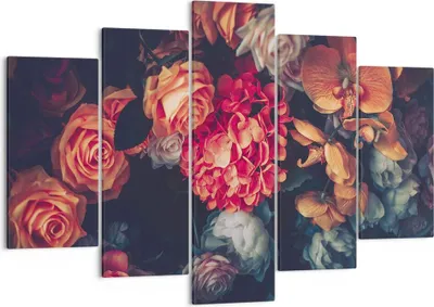 Produktbild von Bild auf Leinwand - Leinwandbild - 5 Teile - Blumenstrauß Blumen Rosen - 150x100cm - Wand Bild - Wanddeko - Wandbilder - Leinwanddruck - Bilder - Wanddekoration - Leinwand bilder - EA150x100-5002