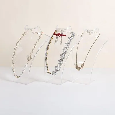 Image de Présentoir en acrylique pour colliers et boucles d'oreilles, supports transparents pour colliers, supports transparents en 3D pour mannequins de bijoux [Ensemble de bustes en acrylique, 3 pièces]