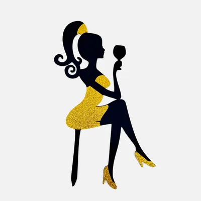 Produktbild von Kuchendeko Geburtstag – 24x14 cm - Dame in Hight Heels - im Brokatkleid – Kuchendekoration - Torten Topper Erhältlich in Acryl & Glitter (Gold)