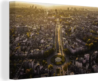 Produktbild von OneMillionCanvasses® - Leinwandbilder - 140x90 cm, Sonnenuntergang über der Hauptstadt Belgiens, Wandbilder Kunstdruck Wanddekoration