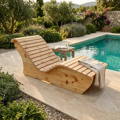 Produktbild von Holzliege Waldsofa Wellenliege Relaxliege "Sigi" Gartenliege Massivholz Zirbe gerade 70cm Himmelsliege