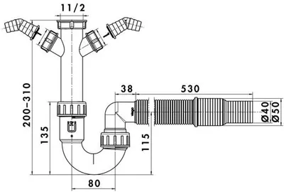 Produktbild von Geruchsverschluss 2, flexibel, Siphon, Anschlussst.-Ø 40/50 mm