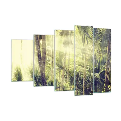 Produktbild von Bilder auf glas - 5 Teile - Morgendämmerung Dschungel Palmen - 150x100cm - Glasbilder - Wandbilder - Bilder - Wanddekoration aus Glas - Glas Bilder - Wandbild auf Glas - GEG150x100-4450