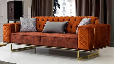 Produktbild von Casa Padrino Luxus Schlafsofa Orange / Gold 230 x 91 x H. 80 cm - Modernes Wohnzimmer Sofa - Wohnzimmer Möbel