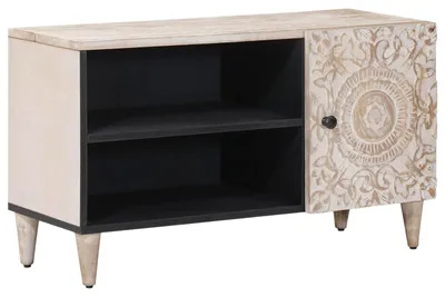 Image de Meuble TV Blanc 80 x 31,5 x 46 cm Bois de mangue massif