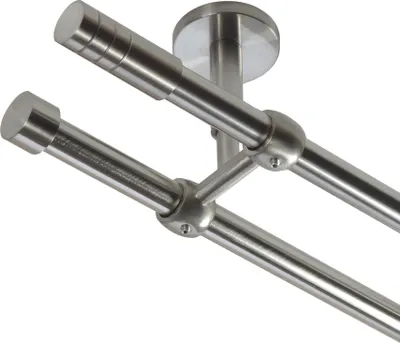 Produktbild von Gardinenstange Set Edelstahl Look Metall Ø 16mm Deckenbefestigung 2-lauf Zylinder, Länge wählbar D21 E28 E16