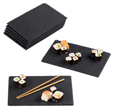 Produktbild von Relaxdays Schieferplatte 6er Set, 26 x 16 cm, Servieren von Käse & Desserts, Servierplatte zum Beschriften, anthrazit