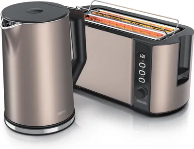 Produktbild von Arendo Frühstücks-Set, Wasserkocher 1,5l, Langschlitz Toaster für 4 Scheiben, Beige