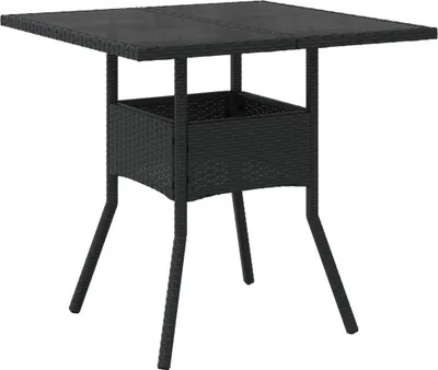Produktbild von vidaXL Gartentisch mit Glasplatte Schwarz 80x80x75 cm Poly Rattan