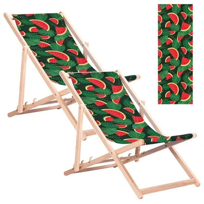 Image de 2 chaises longues en hêtre pour la plage et le jardin, avec un motif de pastèque