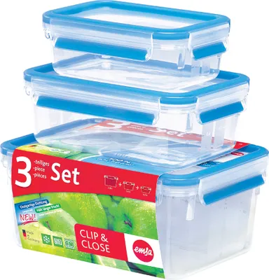 Produktbild von emsa Frischhaltedose CLIP & CLOSE, 3er Set, 0,55/1,0/2,30 L, Farbe Grün