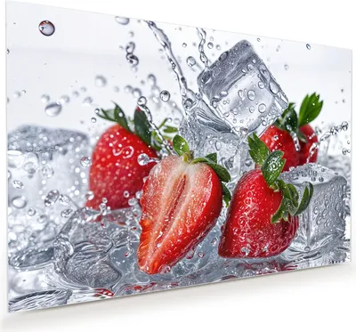 Produktbild von Glasbild 120x80cm in XXL für Wohnzimmer, Schlafzimmer Motiv Erdbeeren im Wasser