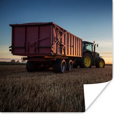 Produktbild von MuchoWow® Poster Traktor - Grün - Sonnenuntergang - Horizont - Grün - Landleben 100x100 cm - Babyzimmer