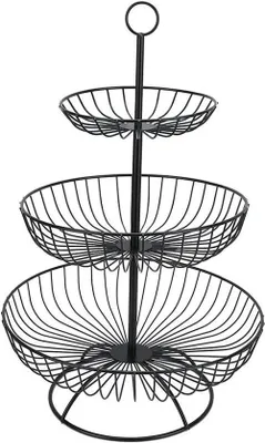 Image de Corbeille à fruits noire à 3 compartiments pour la cuisine