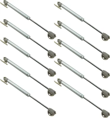 Obrázek produktu pro Sada 10 plynových vzpěr 150N pro nábytek s montážním příslušenstvím, stříbrná, 26,5 cm, ideální pro skříně a zásuvky, výkonné a odolné.