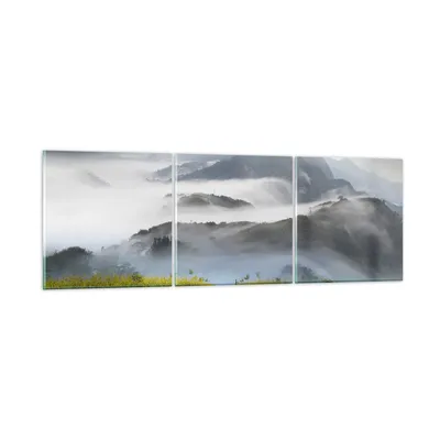 Produktbild von Bilder auf glas - Berg Nebel Landschaft Morgen - 150x50cm - Glasbilder - Wandbilder - Kunstdruck - zum Aufhängen bereit - Wanddekoration aus Glas - Glas Bilder - Wandbild auf Glas - GCA150x50-2478