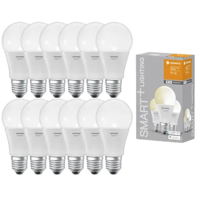 Produktbild von 12 x Ledvance LED Smart+ Birne A60 9,5W = 75W E27 matt 1055lm warmweiß 2700K dimmbar App Google & Alexa Wifi